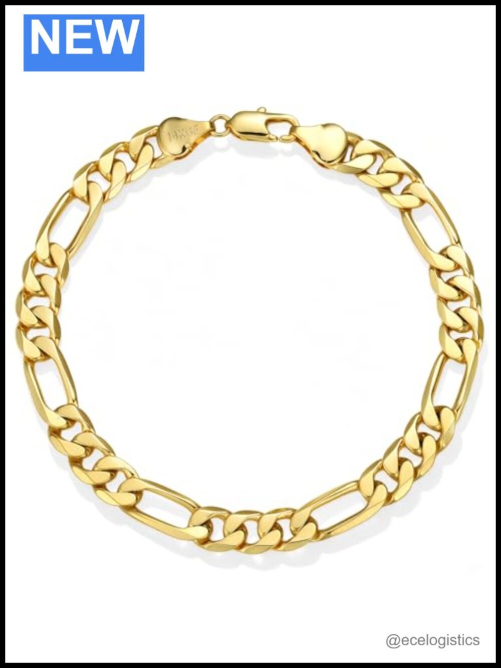 14K Gold Filled Figaro Chain Bracelet 6mm Diamond Cut